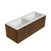 Mondiaz Kurve-Dlux badmeubel 120cm Walnut - Geen ronding - Leaf wastafel Dubbel Opalo - 0 kraangaten
