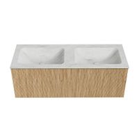 Mondiaz Kurve-Dlux badmeubel 120cm Oak - Geen ronding - Leaf wastafel Dubbel Opalo - 2 kraangaten