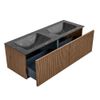 Mondiaz Kurve-Dlux badmeubel 130cm Walnut - Geen ronding - Leaf wastafel Dubbel Lava - 2 kraangaten