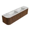Mondiaz Kurve-Dlux badmeubel 180cm Walnut - Ronding links en rechts - Leaf wastafel Dubbel Glace - 2 kraangaten