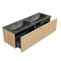 Mondiaz Kurve-Dlux badmeubel 140cm Oak - Geen ronding - Stor Small wastafel Dubbel Lava - 0 kraangaten
