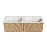 Mondiaz Kurve-Dlux badmeubel 140cm Oak - Geen ronding - Stor Small wastafel Dubbel Frappe - 2 kraangaten
