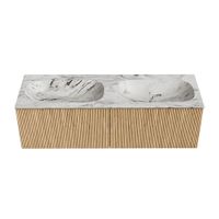 Mondiaz Kurve-Dlux badmeubel 140cm Oak - Geen ronding - Stor Small wastafel Dubbel Glace - 2 kraangaten
