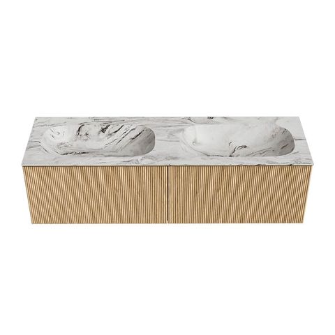 Mondiaz Kurve-Dlux badmeubel 150cm Oak - Geen ronding - Stor Small wastafel Dubbel Glace - 0 kraangaten
