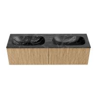 Mondiaz Kurve-Dlux badmeubel 150cm Oak - Geen ronding - Stor Small wastafel Dubbel Lava - 0 kraangaten