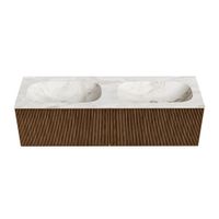 Mondiaz Kurve-Dlux badmeubel 150cm Walnut - Geen ronding - Stor Small wastafel Dubbel Frappe - 0 kraangaten