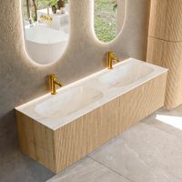 Mondiaz Kurve-Dlux badmeubel 150cm Oak - Geen ronding - Stor Small wastafel Dubbel Ostra - 2 kraangaten