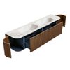 Mondiaz Kurve-Dlux badmeubel 190cm Walnut - Ronding links en rechts - Stor Small wastafel Dubbel Frappe - 0 kraangaten