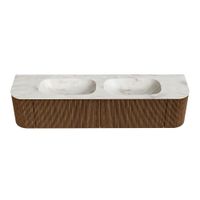 Mondiaz Kurve-Dlux badmeubel 190cm Walnut - Ronding links en rechts - Stor Small wastafel Dubbel Ostra - 2 kraangaten