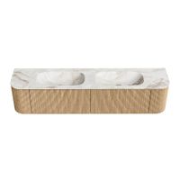 Mondiaz Kurve-Dlux badmeubel 200cm Oak - Ronding links en rechts - Stor Small wastafel Dubbel Frappe - 2 kraangaten