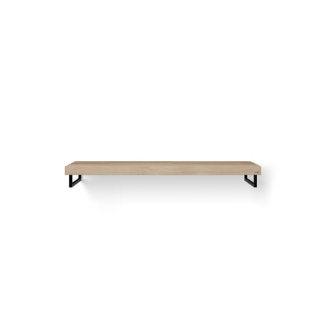 Looox Wooden Base Shelf Solo wastafelblad 140x46cm - zwarte handdoekhouder links/rechts - old grey