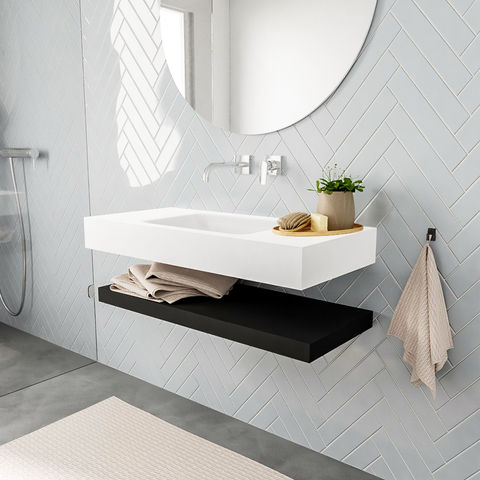 Mondiaz Alan badmeubel 100cm solid suface planchet Urban - Cloud wastafel Talc midden - zonder kraangat