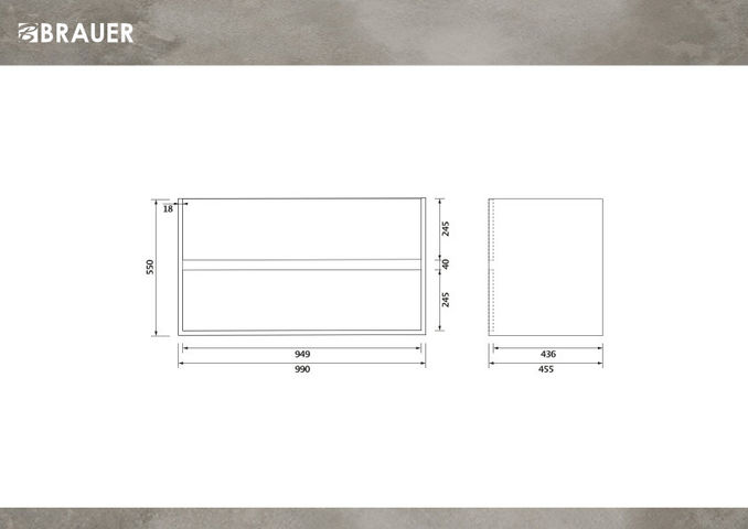 Brauer Adore onderkast - greeploos - 2-lades - 1 uitsparingen - 100x45cm - Eiken zwart