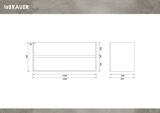 Brauer Adore onderkast - greeploos - 2 lades - 2 uitsparingen - 119x45,5cm - Grove
