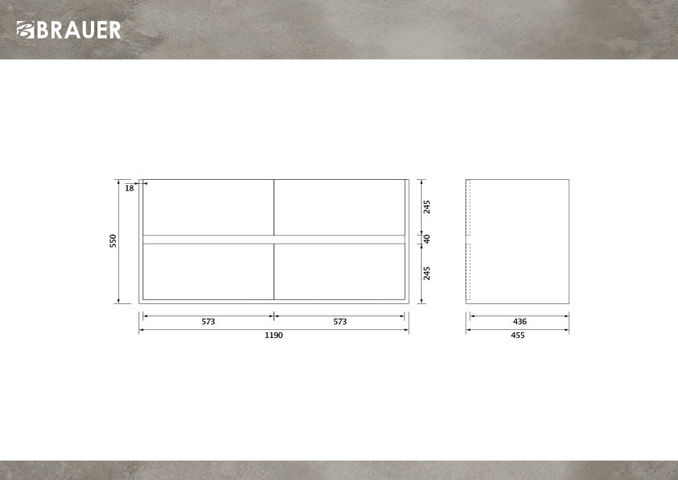 Brauer Adore onderkast - greeploos - 4 lades - 2 uitsparingen - 119x45,5cm - Timber Greige