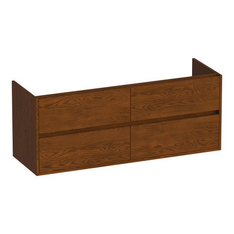 Brauer Adore onderkast - greeploos - 4 lades - 2 uitsparingen - 139x45,5cm - Massief eiken bruin