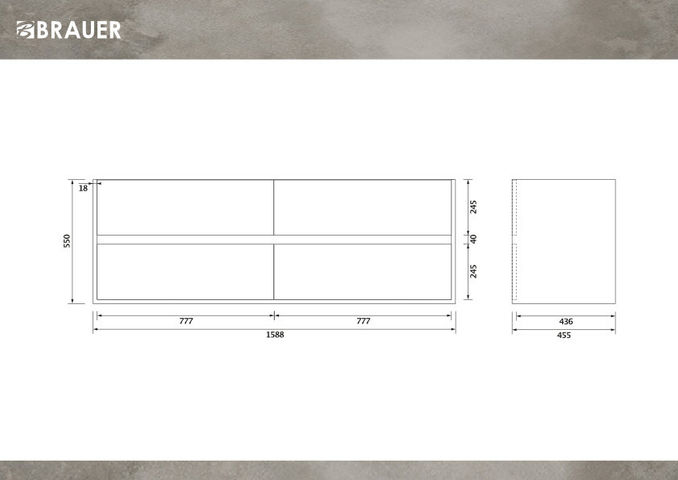 Brauer Adore onderkast - greeploos - 4 lades - 2 uitsparingen - 159x45,5cm - Timber Greige
