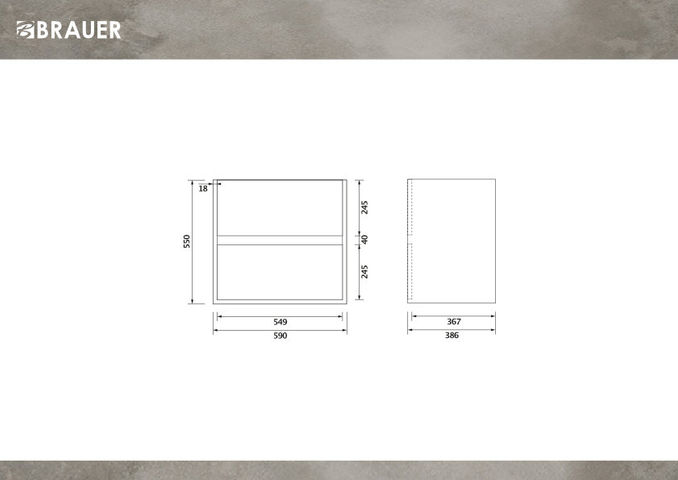 Brauer Adore onderkast ondiep - greeploos - 2 lades - 1 uitsparing - 59x39cm - Mat mokka