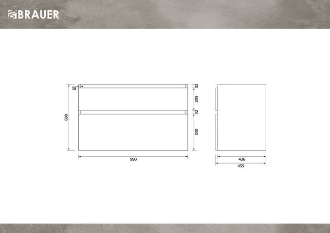 Brauer Delight onderkast - greeploos - 2 lades - 1 uitsparing - 99x45,5cm - Massief eiken bruin