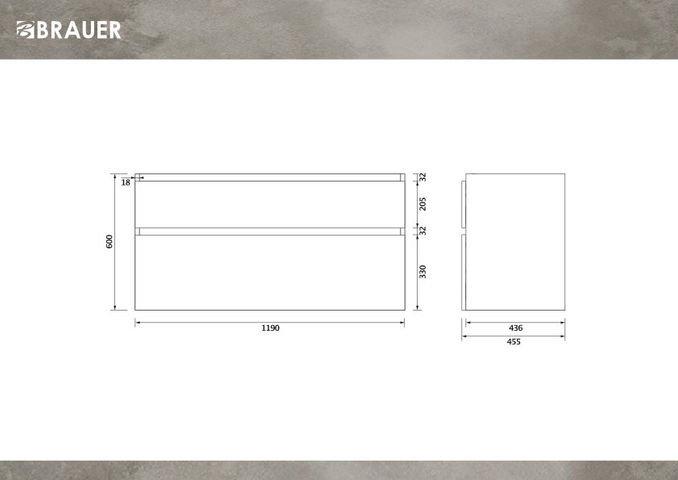 Brauer Delight onderkast - greeploos - 2 lades - 1 uitsparing - 119x45,5cm - Chateau