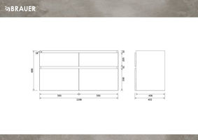 Brauer Delight onderkast - greeploos - 4 lades - 2 uitsparingen - 119x45,5cm - Sunlit