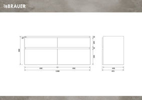 Brauer Delight onderkast - greeploos - 4 lades - 2 uitsparingen - 139x45,5cm - Forest Wheat