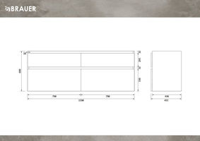 Brauer Delight onderkast - greeploos - 4 lades - 2 uitsparingen - 159x45,5cm - Massief eiken wit