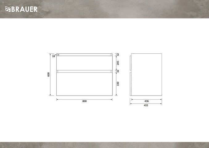 Brauer Delight Edge onderkast - greeploos - 2 lades - 1 uitsparing - 80x45,5cm - Driftwood