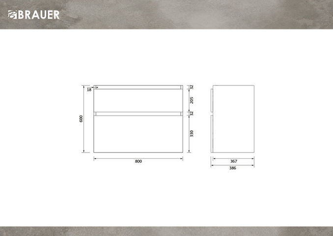 Brauer Delight Edge onderkast ondiep - greeploos - 2 lades - 1 uitsparing - 80x39cm - Forest Wheat