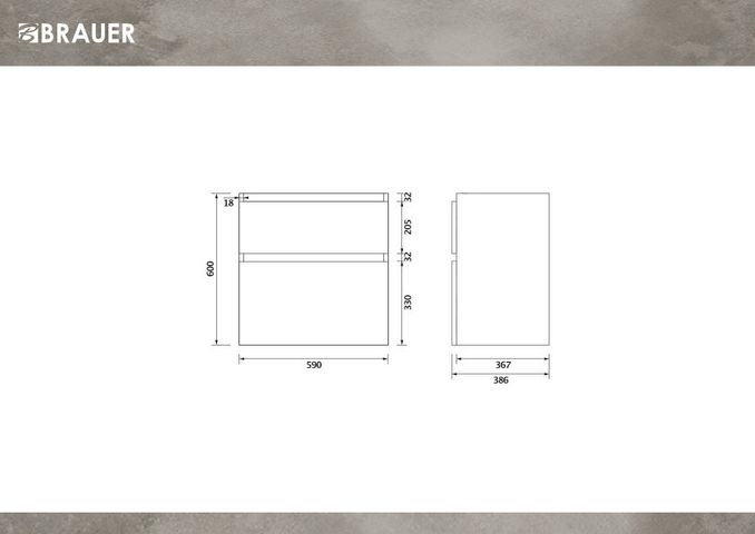 Brauer Delight onderkast ondiep - greeploos - 2 lades - 1 uitsparing - 59x39cm - Timber Black