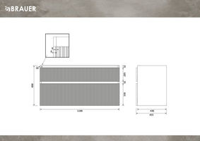 Brauer Delight Wavy onderkast - greeploos - 2 lades - 1 uitsparing - 119x45,5cm - Mat zand