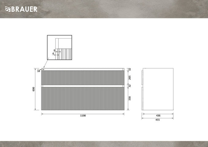 Brauer Delight Wavy onderkast - greeploos - 2 lades - 2 uitsparingen - 119x45,5cm - Forest Wheat