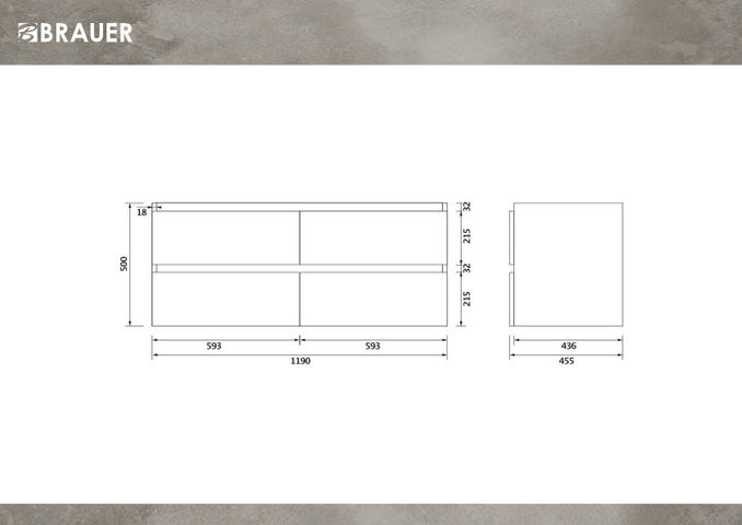 Brauer Joy onderkast - greeploos - 4-lades - 2 uitsparingen - 119x45,5cm - Honey