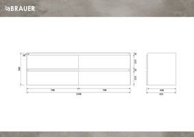 Brauer Joy onderkast - greeploos - 4-lades - 2 uitsparingen - 160x45cm - Eiken wit