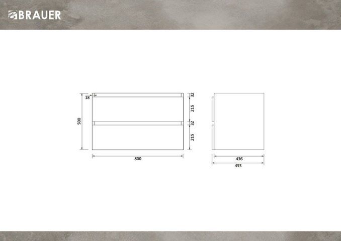 Brauer Joy onderkast - greeploos - 2-lades - 1 uitsparingen - 80x45cm - Eiken wit