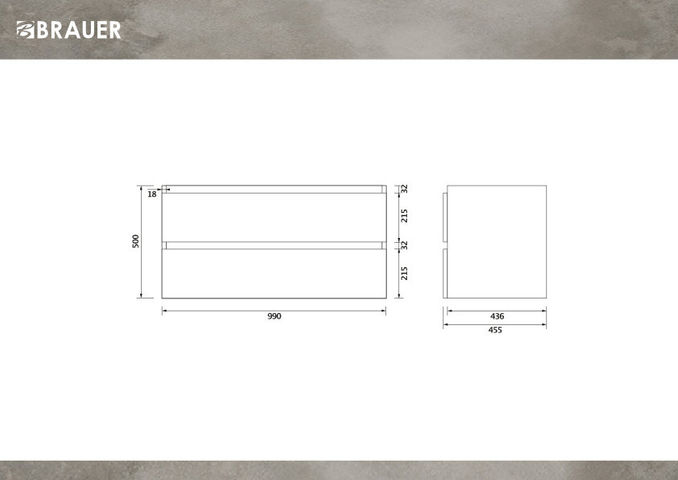 Brauer Joy Edge onderkast - greeploos - 2 lades - 1 uitsparing - 99x45,5cm - Sunlit