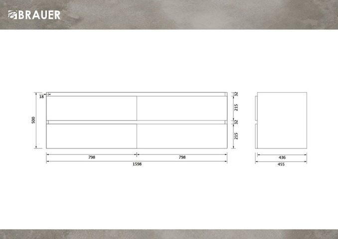 Brauer Joy Edge onderkast - greeploos - 4 lades - 2 uitsparingen - 159x45,5cm - Erosion