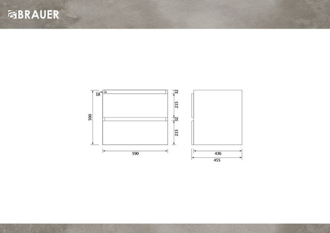Brauer Joy Edge onderkast - greeploos - 2 lades - 1 uitsparing - 59x45,5cm - Grove