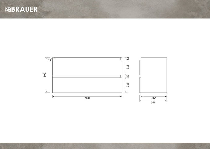 Brauer Joy Edge onderkast ondiep - greeploos - 2 lades - 1 uitsparing - 99x39cm - Erosion