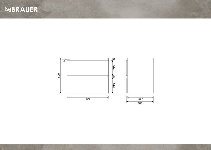 Brauer Joy onderkast ondiep - greeploos - 2 lades - 1 uitsparing - 59x39cm - Massief eiken naturel