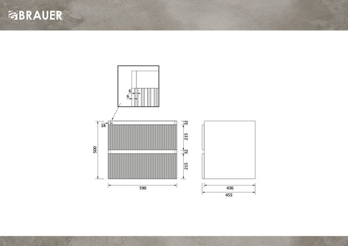 Brauer Joy Wavy onderkast - greeploos - 2-lades - 1 uitsparingen - 59x45,5cm - Mat zand