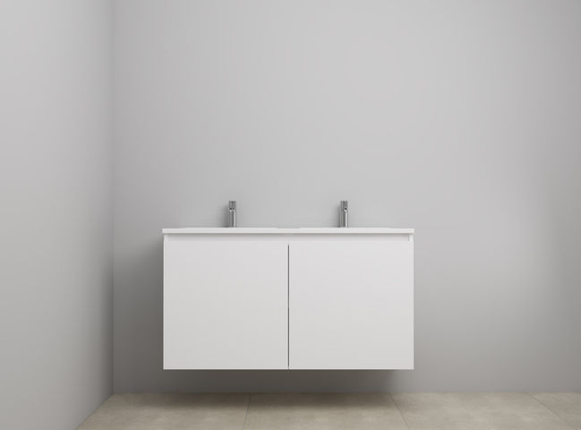 Bewonen Luuk badmeubel met 2 deuren - 120x46cm - acryl wastafel wit - 2 kraangaten - mat wit - zonder spiegel - bouwpakket