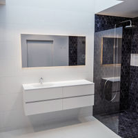 Mondiaz Vica badmeubel 150cm talc 4 lades wastafel Moon links met 1 kraangat