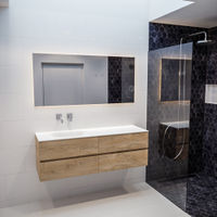 Mondiaz Vica badmeubel 150cm washed oak 4 lades wastafel Moon links zonder kraangat