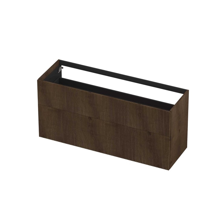 Ink onderkast 140x45cm - push to open - 2 lades - verticaal gefreesd - fineer chocolate