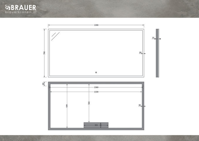 Brauer Jade spiegel 140x70cm - LED verlichting rondom