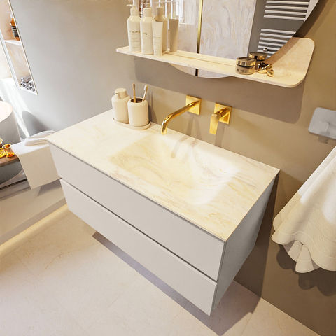 Mondiaz Vica Dlux badmeubel 100cm Linen - Cloud wastafel Ostra rechts - zonder kraangat
