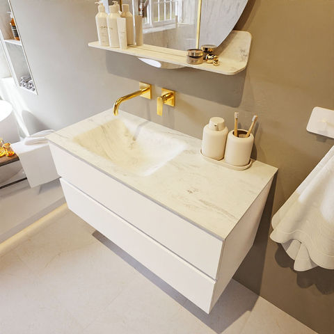 Mondiaz Vica Dlux badmeubel 100cm Talc - Cloud wastafel Opalo links - zonder kraangat