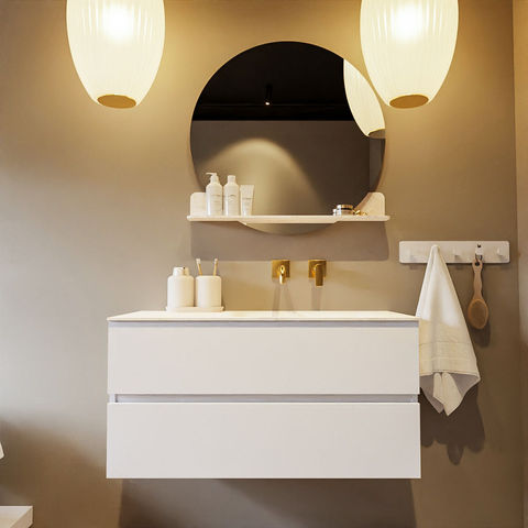 Mondiaz Vica Dlux badmeubel 100cm Talc - Cloud wastafel Ostra rechts - zonder kraangat