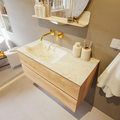 Mondiaz Vica Dlux badmeubel 100cm Washed Oak - Cloud wastafel Frappe links - zonder kraangat